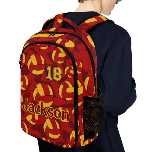 Red Gold Volleyball Pattern Shoulders Backpack Laptop Bag Bookbags Personalized Casual Daypack for Sports Travelling Camping - color: Red Gold Volleyball Pattern