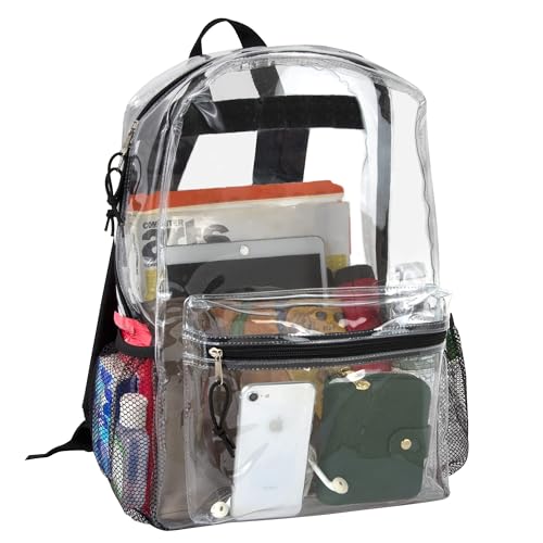Trail maker Bulk Clear Backpacks Wholesale for School 24 Pack Clear Backpacks for Boys, Girls, School, Stadium, Travel (Black Pack) - color: Black Pack