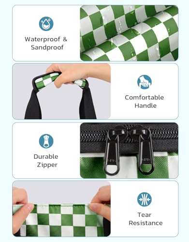 ISEYOU Beach Bag and Cooler Bag Set, 45L Waterproof XXL Foldable Tote with Zipper, 8 Pockets for Pool, Picnic, Travel - color: Green