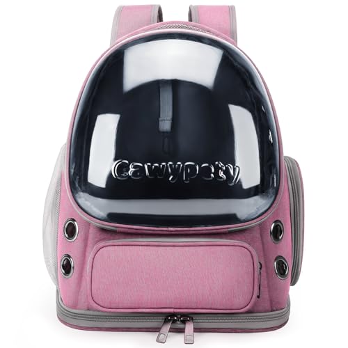 Cawypety Cat Backpack Carrier, Breathable Cat Carrier Large Space Bubble Pet Backpack for Kitty Small Dog up to 12lbs, Transparent & Foldable Pet Carrier for Travel Hiking(Pink) - color: Pink
