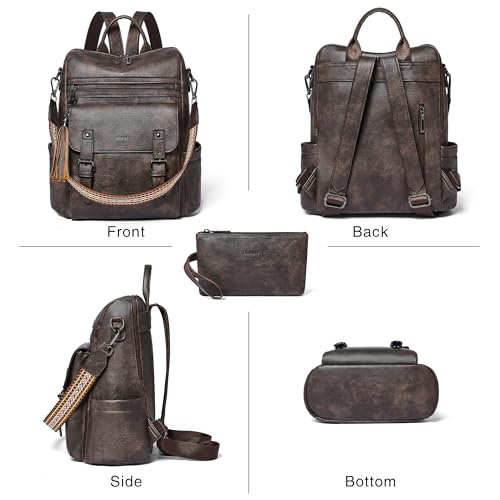 Shrrie Vegan Leather Backpack Purse for Women with Magnetic Pocket Design - color: Chocolate