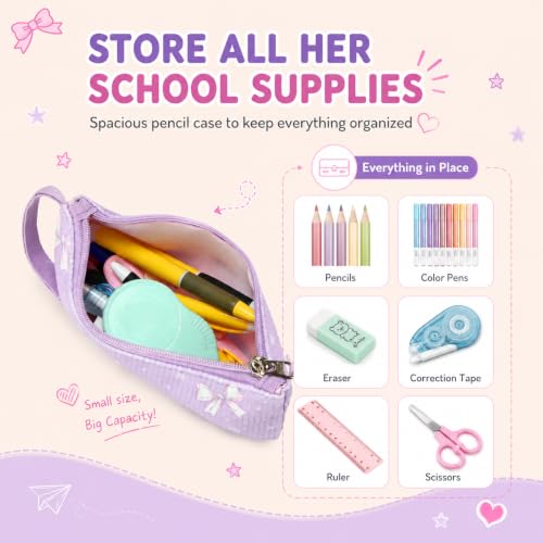 BTOOP School Backpacks for Teen Girls Bookbags Lightweight Kids Backpack School Bags Set with Lunch Box Pencil Case - color: Purple