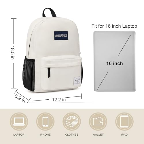 Backpack for Women Men 17 Inch Laptop Back Pack Large College Bookbag Kids Elementary Middle High School Bag for Girls Boys Teens Students Travel Work Backpacks Casual Daypack Off White - color: Off-white