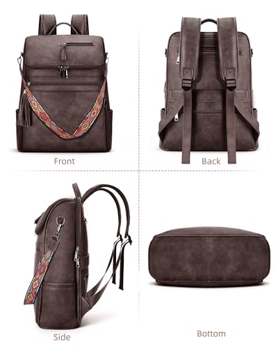 SYTRAH Leather Laptop Backpack for Women Designer Laptop Bag, 16.5 inch Travel Computer Backpacks Purse with Tassel for Work Business with Satchel Purse Dark Coffee - color: Dark Coffee