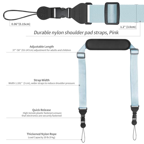 FIEIL Universal Shoulder Strap, Neoprene Padded Bag Strap with Double Adjustable Buckles, Comfortable Neck Lanyard for Camera, Cellphone Tablet,iPad, Laptop, Binocular, Luggage Bag(Blue) - color: Blue