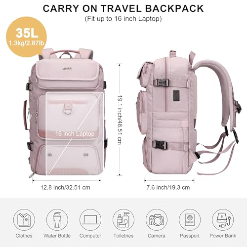 PIJUSHI Carry on Travel Backpack for Women Convertible Duffel Bag Backpack Large Luggage Rucksack Fit 16 Inch Laptop(PE039 Light Purple) - color: Light Purple