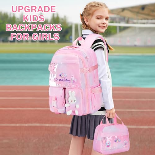 FIXITOK Girls Backpack Set, 3PCS Kids Backpack for Girls, Kawaii Bunny School Backpacks for Girl Kindergarten Elementary Preschool Middle School Bags with Lunch Box Pencil Case Dreamy-Pink - color: Dreamy-pink