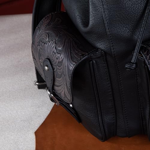 Montana West Wrangler Backpack Purse for Women Men Western Backpack Floral Tooled Travel Bags - color: Carve Black
