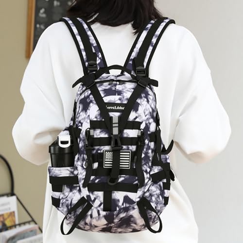 Lovelinks21 25L Tactical Backpack Hiking Daypacks Outdoor Military Molle Bag EDC Rucksack Motorcycle Backpack for Camping - color: Black&white