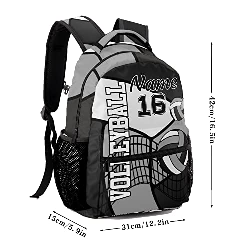 Personalized Volleyball Gray Black White Waterproof Backpack with Name Text for Women Men Gift - color: Backpack 4