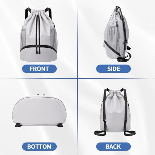 JELUTAR Drawstring Backpack Gym Bag with Shoes Pocket, Grey Black - color: Grey Black, size: Large