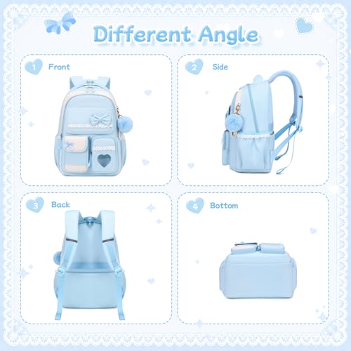 Girls Backpack, Kawaii Kids Backpack for Girls School Kids Bookbag with Pom-pom Pearl Pendant for Primary Elementary Middle School, Blue - color: 1pc-blue