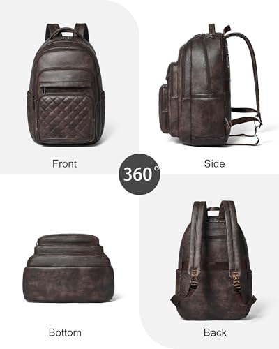 Bluome Work Backpack for Women Men, Laptop Vegan Leather Backpack Purse with 15.6–17 Inch Laptop, Multi-Pocket Bookbag for Office Travel Gym Weekend Overnight Bag, Coffee - color: Coffee