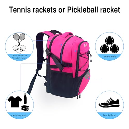 WOLT Tennis Bag - Large Tennis Racket Backpack for Men & Women - Ventilated Shoe Compartment - Holds 2 Rackets - color: Pink