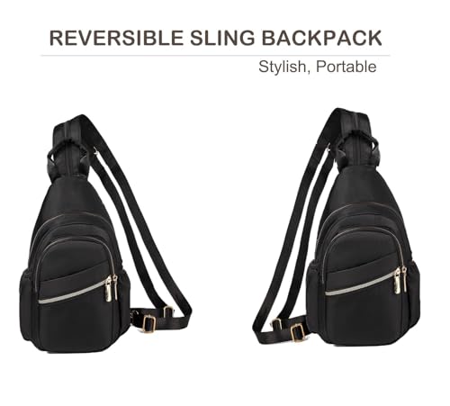 Xsecnua Small Crossbody Bag Convertible Mini Backpack for Women, Cross Body Sling Bag Sling Backpack for Travel Daypack - color: Black