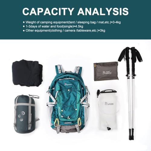 MOUNTAINTOP 40L Hiking Backpack, Lightweight Outdoor Backpacking Pack - color: Medium Teal, size: 40L