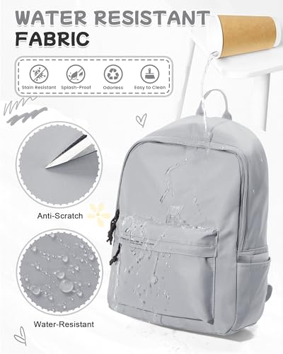 BJLFS Light Grey Cute School Backpack with Laptop Compartment Small Travel Laptop Backpack for Women Men Waterproof College Backpack Simple School Bag for Teens Girls Boys - color: Light Grey