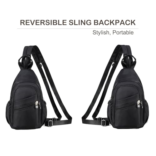 Xsecnua Small Crossbody Bag Convertible Mini Backpack for Women, Cross Body Sling Bag Sling Backpack for Travel Daypack - color: Dark Black