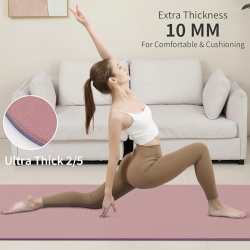 PAIDU Yoga Mat Non Slip Anti-tear,extra thick-2/5 inch(10MM)High Resiliency Professional POE Yoga Mats for Women Men Kids,72"x24"inch,Workout, Yoga, Pilates and Floor Exercise, with Carrier Strap - color: Deep Pink+Grey.