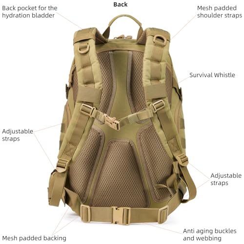AMHEH 32L 1050D Urban Tactical Laptop Backpack, 17 Inch Computer, Tan | Suspended Tech Compartment, MOLLE Daypack, Everyday Carry, Commuting, Airplane Travel Approved, Get Home Bag - color: Tan