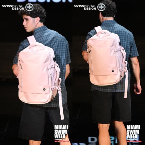 Swissdigital Design Travel Laptop Backpack for Women, 36L Carry On Backpack with USB Charging Port, RFID Protection & Wet-Dry Separation, TSA Friendly Fits 16 Inch Laptop, Pink | SD1749-81 - color: Pink