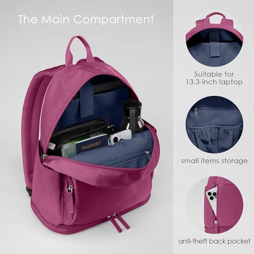 Uselike Gym Backpack for Women Men, Lightweight Gym Bag with Shoe Compartment, Waterproof Workout Backpack with Wet Pocket - color: Rose Red