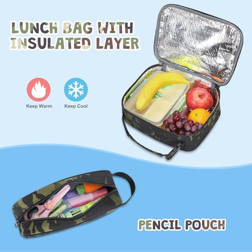 ACESAK Camo Backpack for Boys, Tactical Kids Backpack Boys, School Bags for Boy Children Teens Kids Elementary Middle High School, Military Bookbag and Lunch Bag Pencil Case Set with USB Charging Port - color: Black Camo