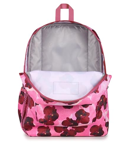 JanSport Cross Town Backpack - Simple Bag for Everyone with 1 Main Compartment, Front Utility Pocket - Premium Class Accessories - Pop Art Pansies - color: Pop Art Pansies Digital Fuchsia/Multi