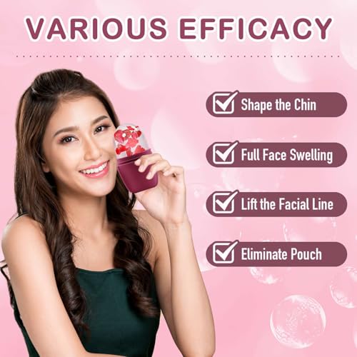 XHJRI Ice Face Roller Massager,Ice Cube Roller for Face, Eyes and Neck Naturally Conditioning and Skin Care,De-Puff Eye Bags,Reduce Migraine Pain,Reusable Massage Silicone Ice Mold (Upgrade Rose) - color: New Rose