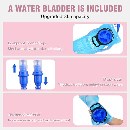 20L Hydration Backpack with 3L Water Bladder Water Backpack for Hiking Hydration Pack Insulated Daypack for Commuting Black - color: Pink