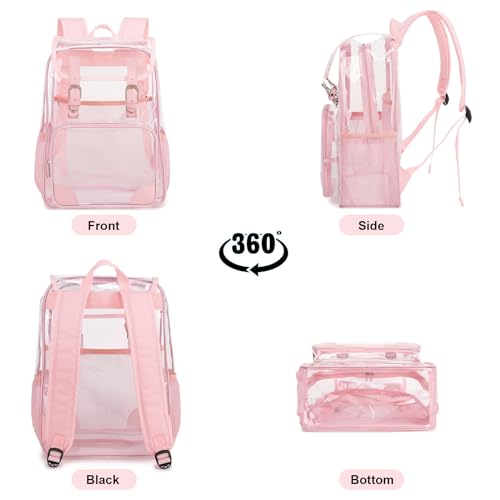 Fuyicat Clear Backpack Heavy Duty PVC Transparent Girls Kids School Backpacks Stadium Approved See Through College Bookbag for Women (Light Pink), Large - color: Light Pink