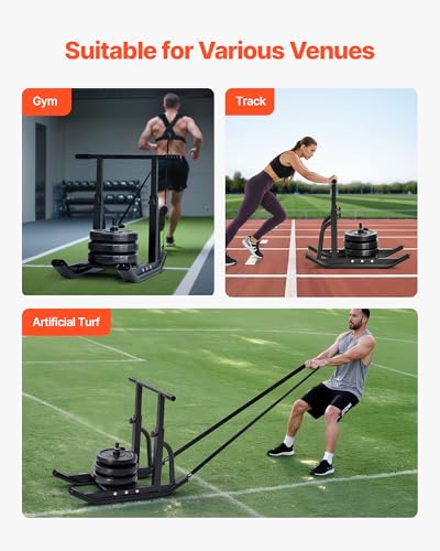 VEVOR Football Sleds and Chutes, Weight Sled, Football Training Pull Push Running Sled, Fitness Workout Sled Push Gym Equipment, Adjustable Height Handle, Compatible 1/2 in Weight Plates - style: T-Handle Black