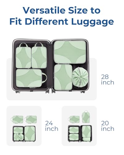 BAGSMART Compression Packing Cubes for Travel, Compressible Luggage Organizer for Cruise Ship, Lightweight Travel Essentials 6-Pack 1L+2M+2S+1Shoe Bag, Fruit Green
