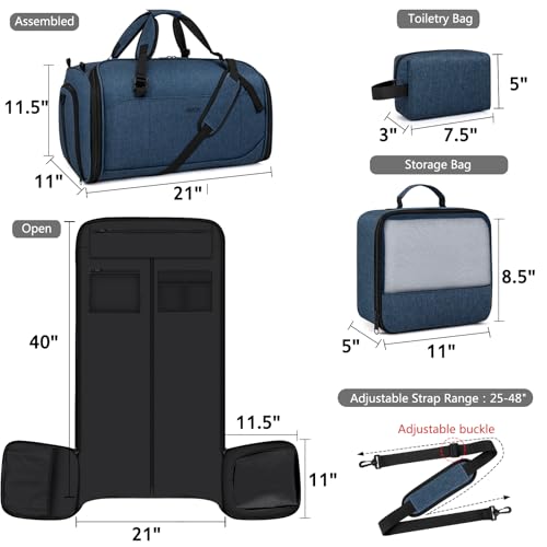Convertible Garment Bags for Travel - Carry on Garment Duffle Bag with Backpack Straps for Men Women, 4 in 1 Large Travel Duffel Bags with Shoes Compartment Hanging Suit Dress Weekender Bag 3pcs Set - color: C-Blue