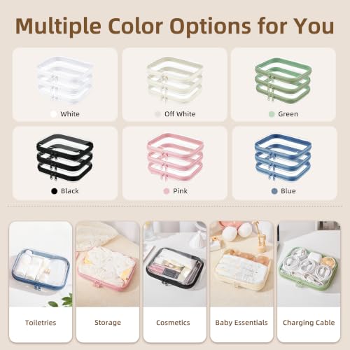 3-PCS Medium Clear Hard Shell Zipper Pouches, Clear Zipper Bags (3M, Pink) - color: Pink, size: 3M