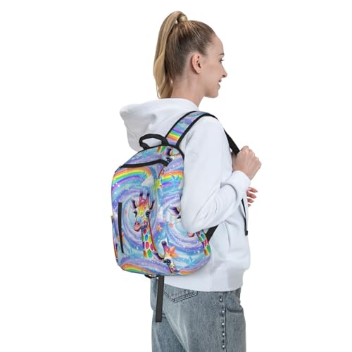 Laptop Backpack Giraffe Rainbow, Cushioned Back Panel, Front Zip, for Daily Commute & Outdoors - color: Picture (1189)