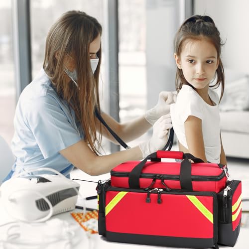 Empty Medical Bag First Aid Bag Home Health,First Aid Storage with Detachable Divider Medical Supplies Emergency Responder for Nursing Student,Therapist,Doctors - color: Red