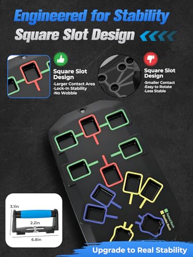 Push Up Board 20-In-1 Workout Equipment, Pushup Board with Handles, Puzzle-Style Snap Design with Square Slots, Home Gym Fitness Equipment for Chest, Shoulders, Back & Triceps, Men and Women - color: Blue