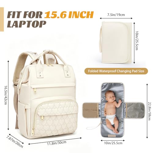 Diaper Bag Backpack with Portable Changing Pad, Large Wide-Open Baby Diaper Bag with Insulated Pockets and Stroller Straps for Boys Girls, Waterproof Travel Diaper Backpack for Mom,Beige - color: Beige