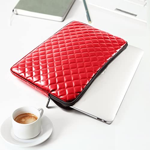 Puffy Laptop Sleeve 11 12 13 13.3 14 15 15.6 inch Case Protective Bag Quilted PU Leather Lined Padded - color: Red Quilted, size: 15.6 Inch