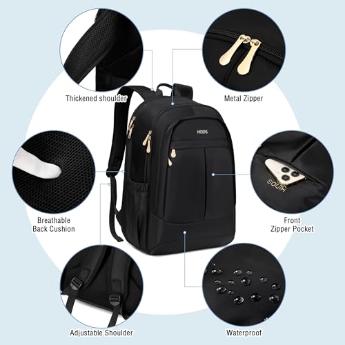 Travel Laptop Backpack for Women 15.6 Inch Computer Backpacks with USB Charging Hole Anti Theft Carry on Bag College Bookbag Large Black Back Pack for Work Business Traveling Commuter Daypack-Black - color: Black