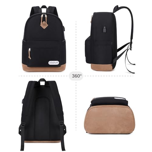 abshoo Classical School Backpack For Middle High School Water Resistant Bookbag College Travel Daypack (Black) - color: Black