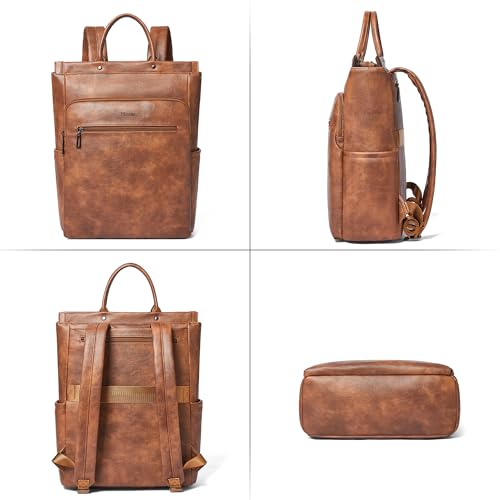 Leather Laptop Backpack for Women, Travel Backpack Purse Fits 15.6 Inch Laptop, Casual Daypack with Laptop Compartment for Men Teachers College Work Business Nurse Weekender, Black - color: 1-1 Brown