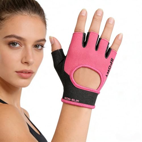 Mealah Men & Women Breathable Workout-Glove - UV Protection Fingerless Gym Gloves for Fitness Rowing Cycling - color: Pink
