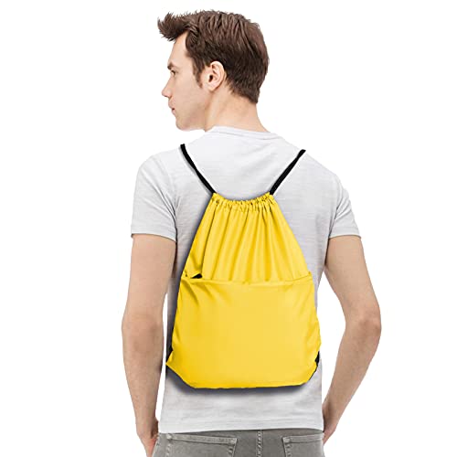 Drawstring Backpack Sports Water Resistant String Bag Sport Gym Sackpack for Women Men Large with Zipper, Yellow - color: Yellow