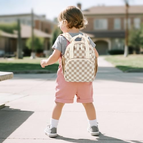 Bluboon Toddler Backpack for Girls Boys 2-4 Cute 12" Preschool Kindergarten Backpacks Kids Daycare Bags School Travel (Brown-White checkered, Age 2-4 (12" H not Fit A4 Folder)) - color: Brown-white Checkered, size: Age 2-4 (12" H not Fit A4 Folder)