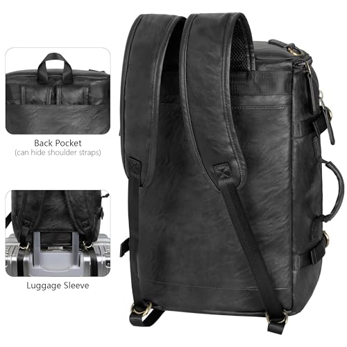 GOWIN Vegan Leather Laptop Backpack fit 16 Inch Laptop 3-in-1 Convertible Travel Water-resistant Backpack for Men, TSA Approved (Black) - color: Black