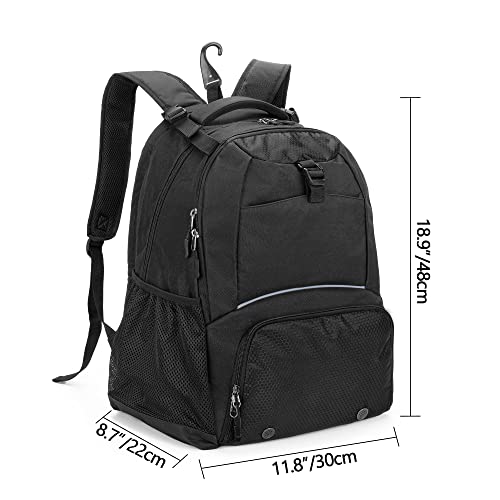 DSLEAF Tennis Backpack for 2 Rackets, Tennis Bag with Separate Ventilated Shoe Space for Tennis/Pickleball/Badminton/Squash Racquet and Accessories - color: Black