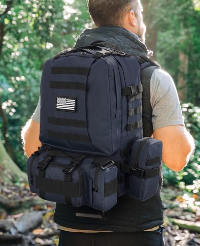 CVLIFE Tactical Backpack Military Army Rucksack 60L Large Assault Pack Detachable Molle Bag, Blue - color: Blue