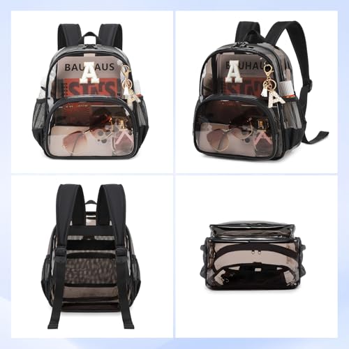 PIG PIG GIRL Clear Backpacks for Stadium Events Approved 12×6×12 Clear Bookbag for Women Mini Transparent Letter Back Pack, Semi-black, Letter-A - color: Semi Black, style: A